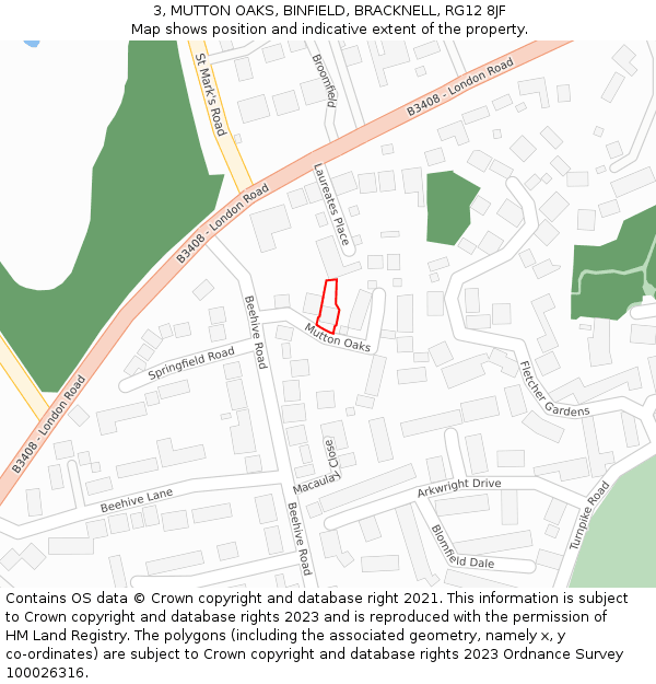 3, MUTTON OAKS, BINFIELD, BRACKNELL, RG12 8JF: Location map and indicative extent of plot