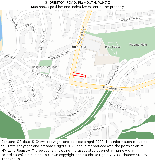 3, ORESTON ROAD, PLYMOUTH, PL9 7JZ: Location map and indicative extent of plot