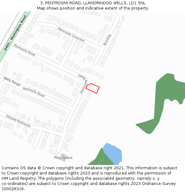 3, PENTROSFA ROAD, LLANDRINDOD WELLS, LD1 5NL: Location map and indicative extent of plot