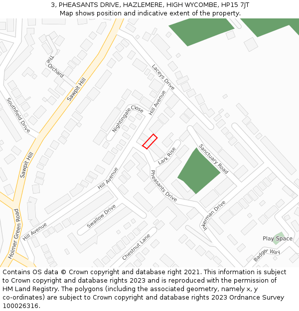 3, PHEASANTS DRIVE, HAZLEMERE, HIGH WYCOMBE, HP15 7JT: Location map and indicative extent of plot