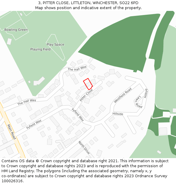 3, PITTER CLOSE, LITTLETON, WINCHESTER, SO22 6PD: Location map and indicative extent of plot