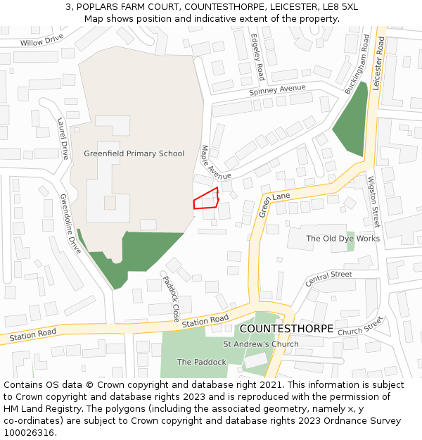 3, POPLARS FARM COURT, COUNTESTHORPE, LEICESTER, LE8 5XL: Location map and indicative extent of plot