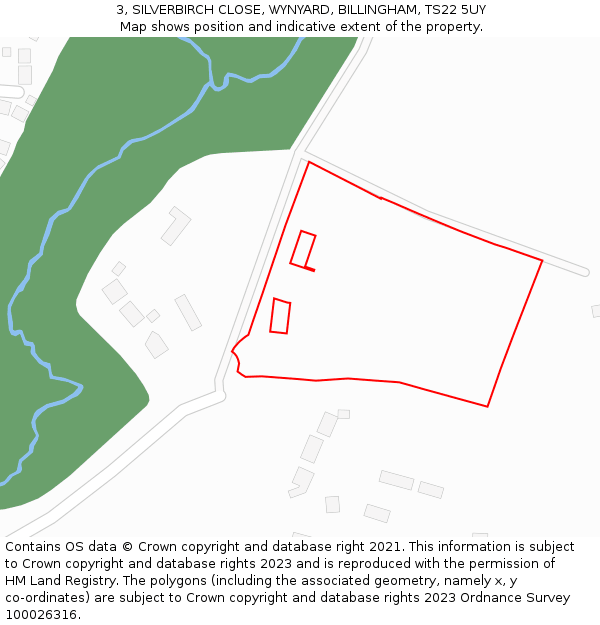 3, SILVERBIRCH CLOSE, WYNYARD, BILLINGHAM, TS22 5UY: Location map and indicative extent of plot