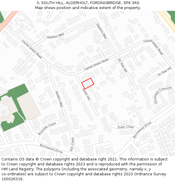 3, SOUTH HILL, ALDERHOLT, FORDINGBRIDGE, SP6 3AS: Location map and indicative extent of plot