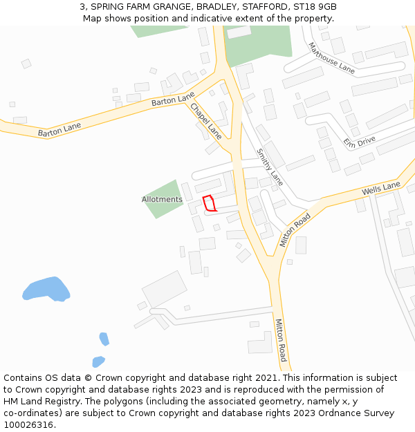 3, SPRING FARM GRANGE, BRADLEY, STAFFORD, ST18 9GB: Location map and indicative extent of plot