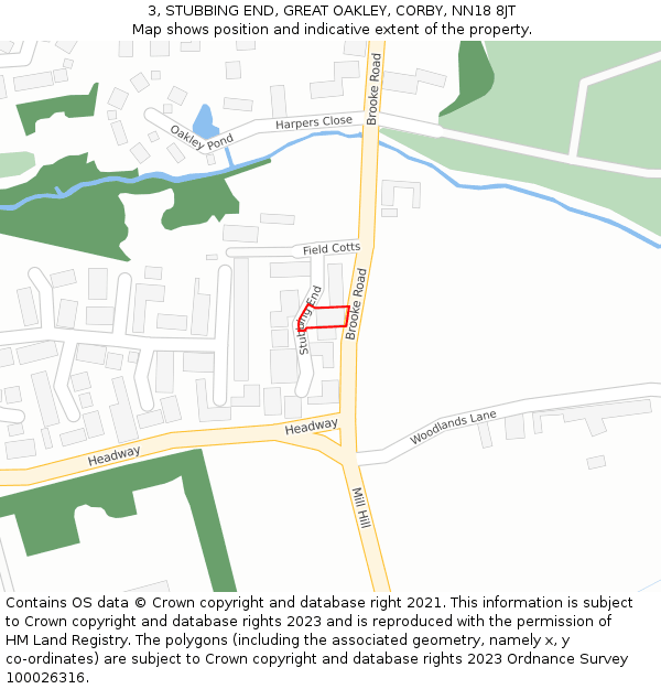 3, STUBBING END, GREAT OAKLEY, CORBY, NN18 8JT: Location map and indicative extent of plot