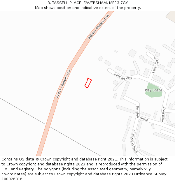 3, TASSELL PLACE, FAVERSHAM, ME13 7GY: Location map and indicative extent of plot