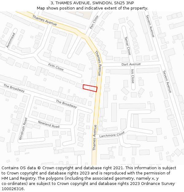 3, THAMES AVENUE, SWINDON, SN25 3NP: Location map and indicative extent of plot