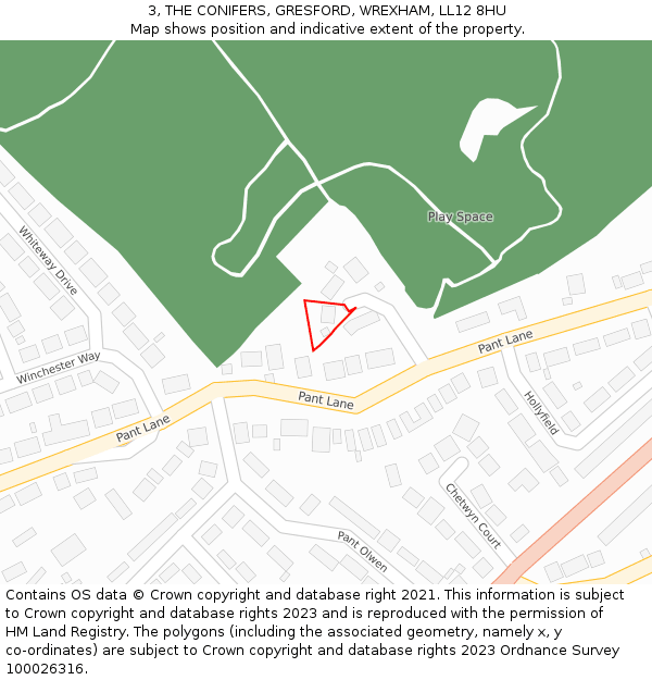 3, THE CONIFERS, GRESFORD, WREXHAM, LL12 8HU: Location map and indicative extent of plot