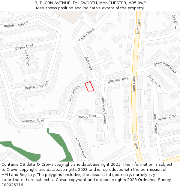 3, THORN AVENUE, FAILSWORTH, MANCHESTER, M35 0WP: Location map and indicative extent of plot