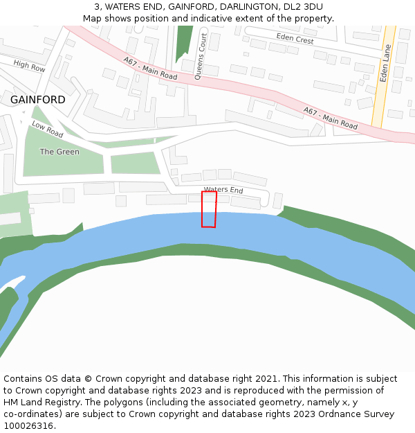 3, WATERS END, GAINFORD, DARLINGTON, DL2 3DU: Location map and indicative extent of plot