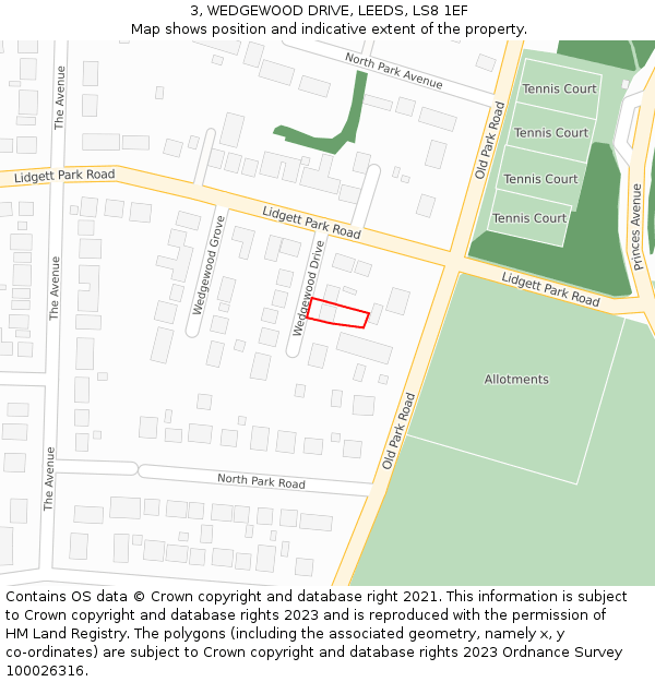 3, WEDGEWOOD DRIVE, LEEDS, LS8 1EF: Location map and indicative extent of plot