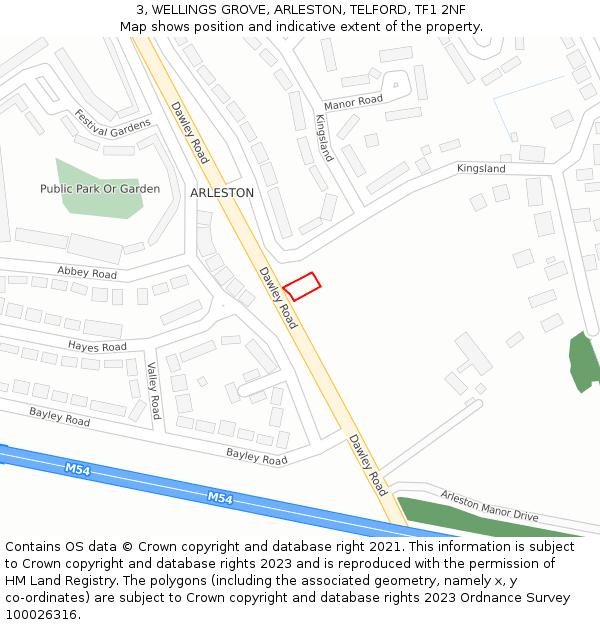 3, WELLINGS GROVE, ARLESTON, TELFORD, TF1 2NF: Location map and indicative extent of plot