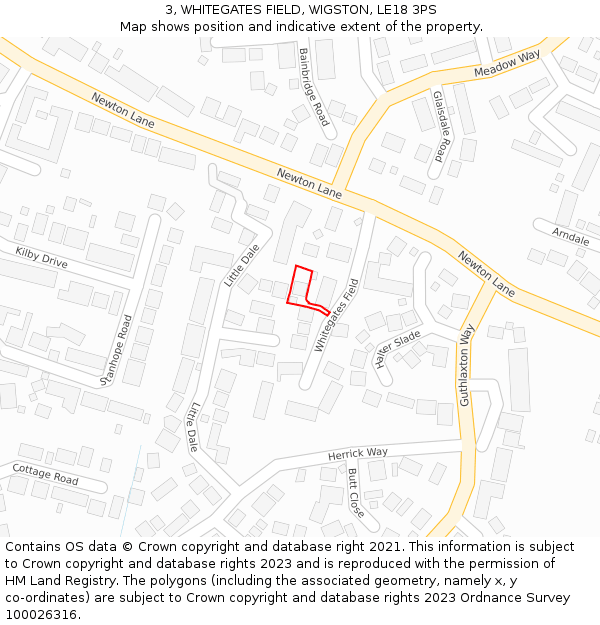 3, WHITEGATES FIELD, WIGSTON, LE18 3PS: Location map and indicative extent of plot