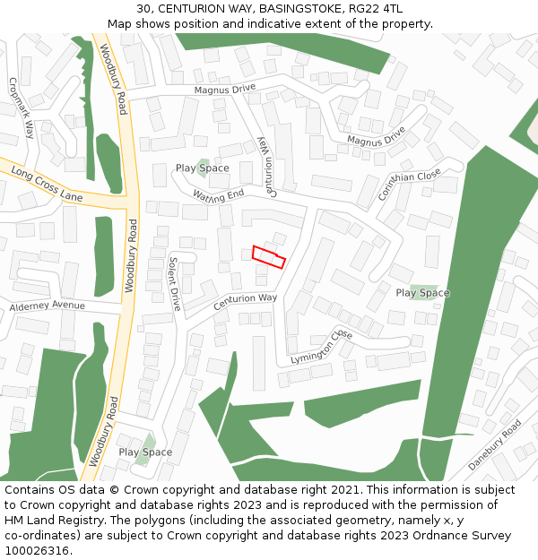 30, CENTURION WAY, BASINGSTOKE, RG22 4TL: Location map and indicative extent of plot