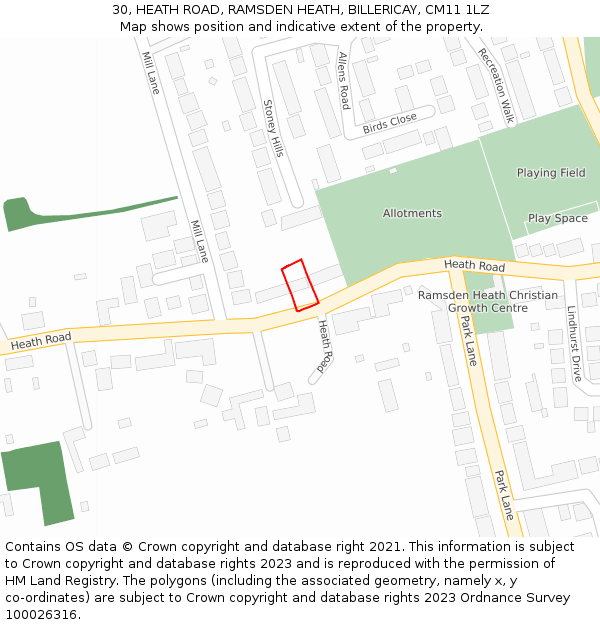 30, HEATH ROAD, RAMSDEN HEATH, BILLERICAY, CM11 1LZ: Location map and indicative extent of plot