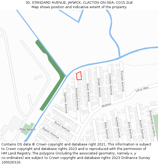 30, STANDARD AVENUE, JAYWICK, CLACTON-ON-SEA, CO15 2LW: Location map and indicative extent of plot