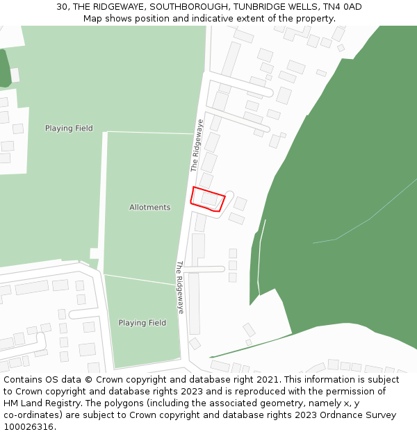 30, THE RIDGEWAYE, SOUTHBOROUGH, TUNBRIDGE WELLS, TN4 0AD: Location map and indicative extent of plot