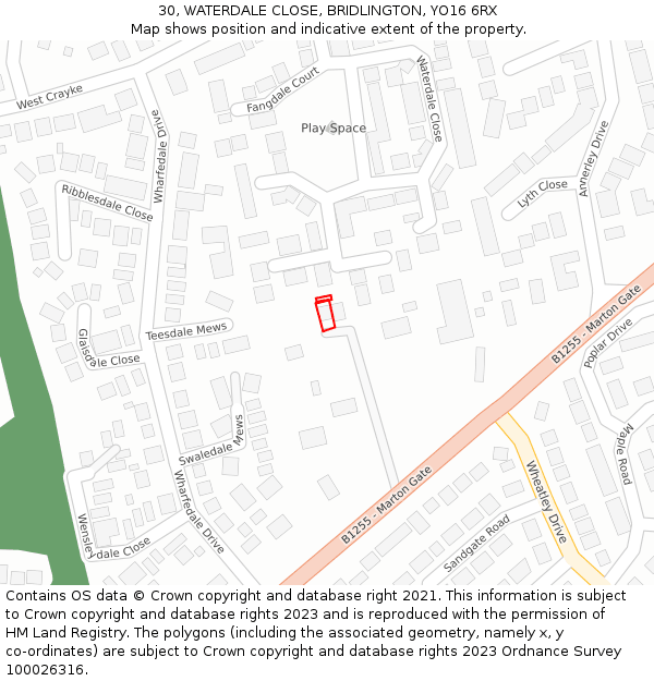 30, WATERDALE CLOSE, BRIDLINGTON, YO16 6RX: Location map and indicative extent of plot