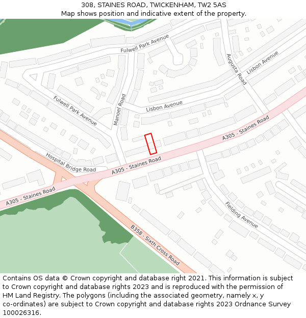 308, STAINES ROAD, TWICKENHAM, TW2 5AS: Location map and indicative extent of plot