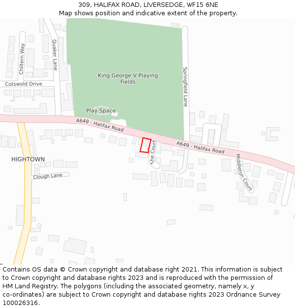 309, HALIFAX ROAD, LIVERSEDGE, WF15 6NE: Location map and indicative extent of plot