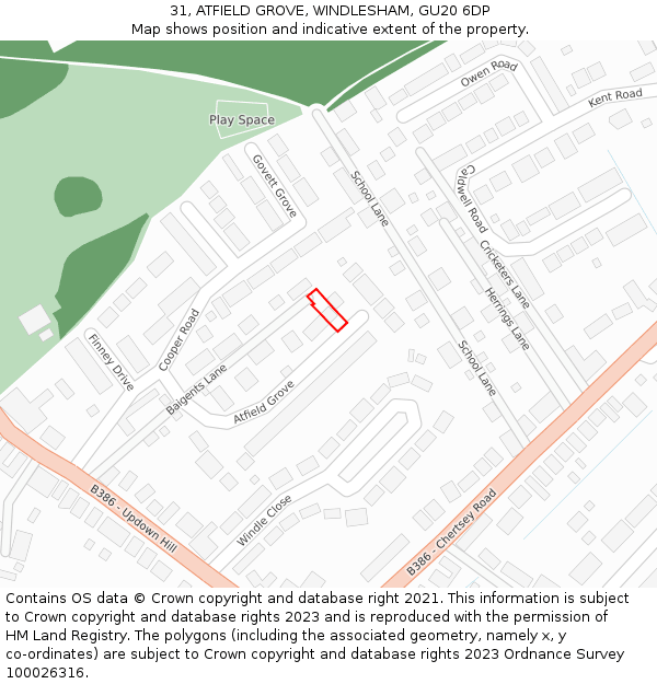 31, ATFIELD GROVE, WINDLESHAM, GU20 6DP: Location map and indicative extent of plot