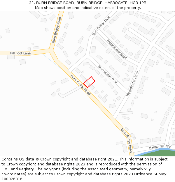 31, BURN BRIDGE ROAD, BURN BRIDGE, HARROGATE, HG3 1PB: Location map and indicative extent of plot