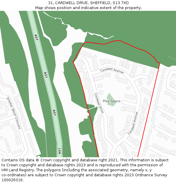 31, CARDWELL DRIVE, SHEFFIELD, S13 7XD: Location map and indicative extent of plot