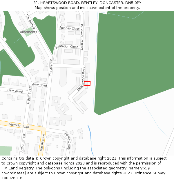 31, HEARTSWOOD ROAD, BENTLEY, DONCASTER, DN5 0PY: Location map and indicative extent of plot