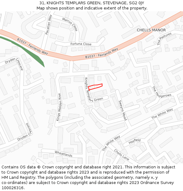 31, KNIGHTS TEMPLARS GREEN, STEVENAGE, SG2 0JY: Location map and indicative extent of plot