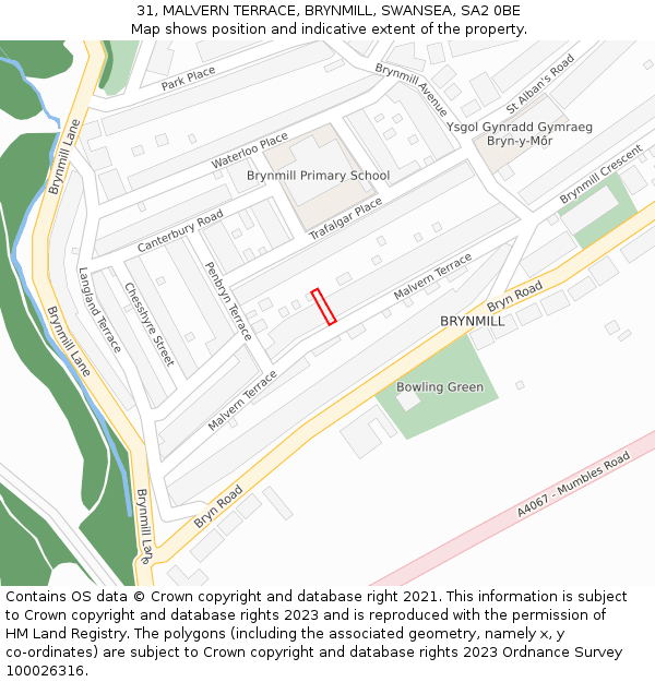 31, MALVERN TERRACE, BRYNMILL, SWANSEA, SA2 0BE: Location map and indicative extent of plot