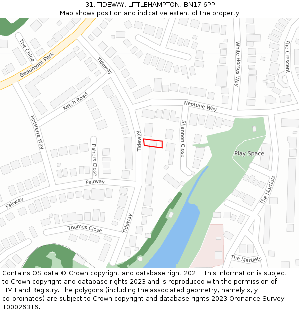 31, TIDEWAY, LITTLEHAMPTON, BN17 6PP: Location map and indicative extent of plot