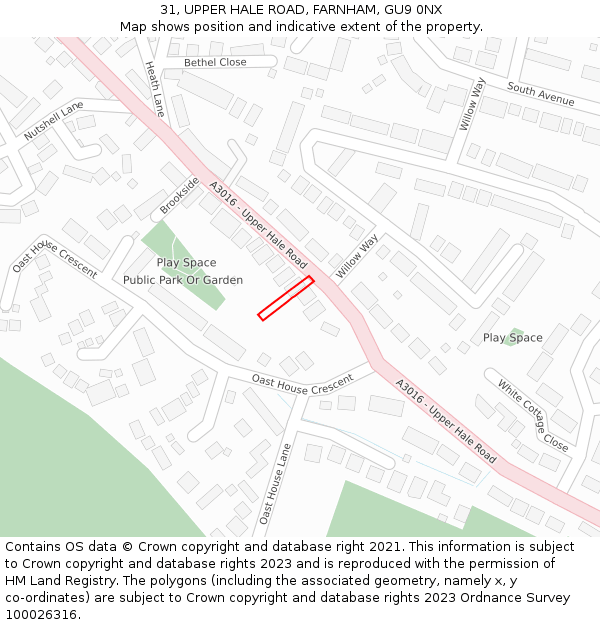 31, UPPER HALE ROAD, FARNHAM, GU9 0NX: Location map and indicative extent of plot