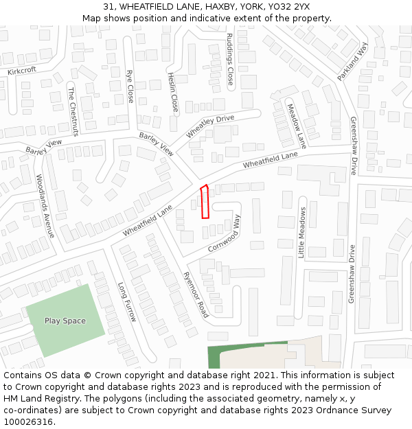 31, WHEATFIELD LANE, HAXBY, YORK, YO32 2YX: Location map and indicative extent of plot