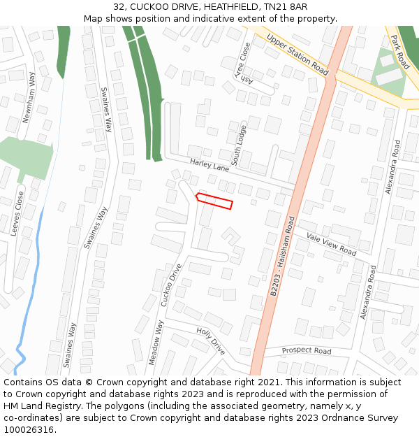 32, CUCKOO DRIVE, HEATHFIELD, TN21 8AR: Location map and indicative extent of plot