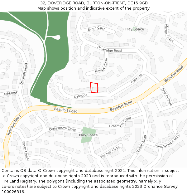 32, DOVERIDGE ROAD, BURTON-ON-TRENT, DE15 9GB: Location map and indicative extent of plot