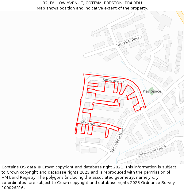 32, FALLOW AVENUE, COTTAM, PRESTON, PR4 0DU: Location map and indicative extent of plot