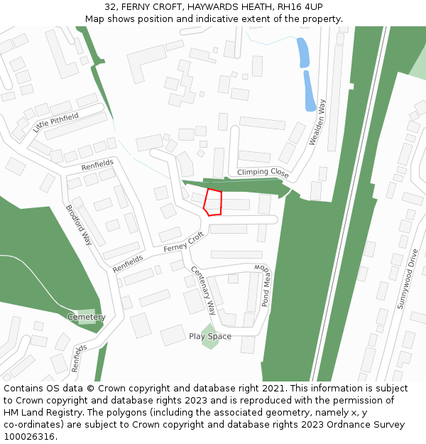 32, FERNY CROFT, HAYWARDS HEATH, RH16 4UP: Location map and indicative extent of plot