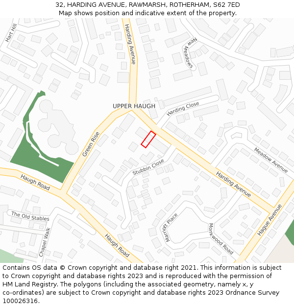 32, HARDING AVENUE, RAWMARSH, ROTHERHAM, S62 7ED: Location map and indicative extent of plot