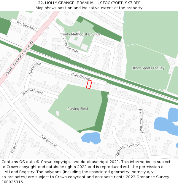 32, HOLLY GRANGE, BRAMHALL, STOCKPORT, SK7 3PP: Location map and indicative extent of plot