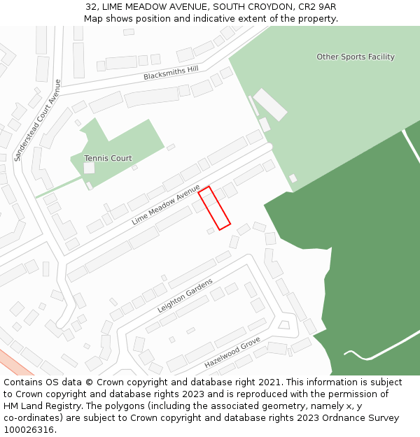 32, LIME MEADOW AVENUE, SOUTH CROYDON, CR2 9AR: Location map and indicative extent of plot