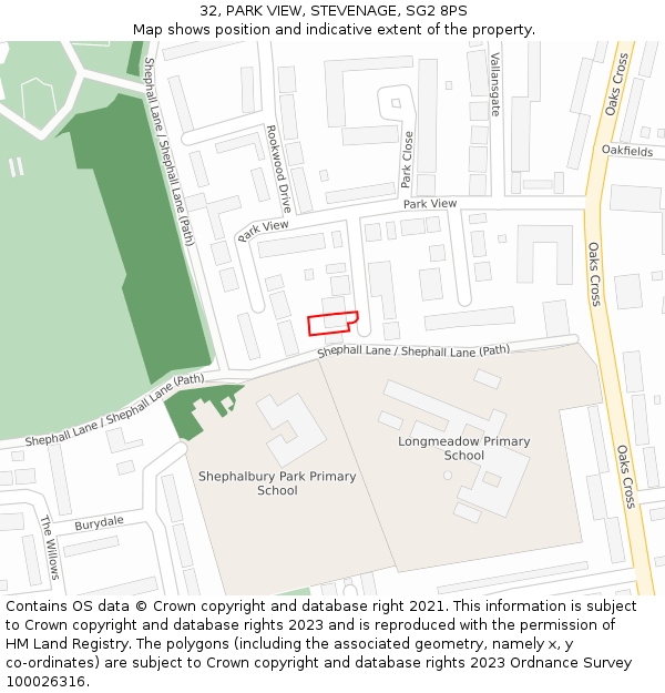 32, PARK VIEW, STEVENAGE, SG2 8PS: Location map and indicative extent of plot