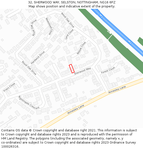 32, SHERWOOD WAY, SELSTON, NOTTINGHAM, NG16 6PZ: Location map and indicative extent of plot