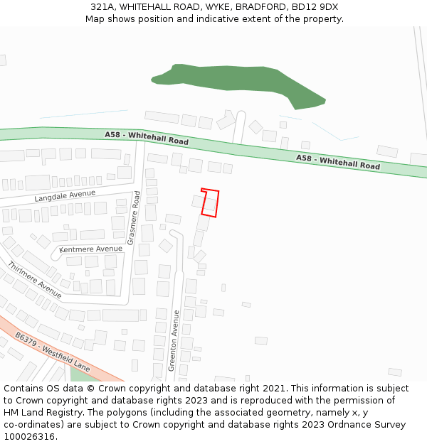 321A, WHITEHALL ROAD, WYKE, BRADFORD, BD12 9DX: Location map and indicative extent of plot