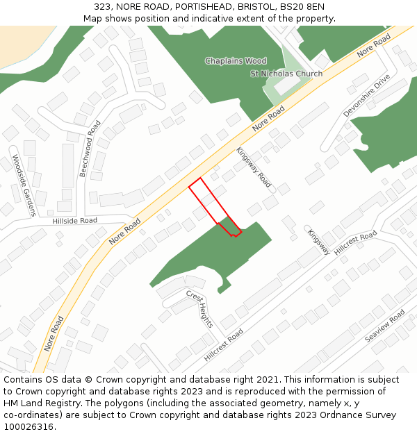 323, NORE ROAD, PORTISHEAD, BRISTOL, BS20 8EN: Location map and indicative extent of plot