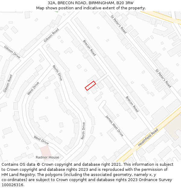 32A, BRECON ROAD, BIRMINGHAM, B20 3RW: Location map and indicative extent of plot