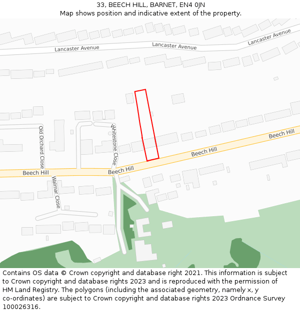 33, BEECH HILL, BARNET, EN4 0JN: Location map and indicative extent of plot