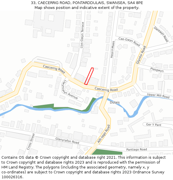 33, CAECERRIG ROAD, PONTARDDULAIS, SWANSEA, SA4 8PE: Location map and indicative extent of plot