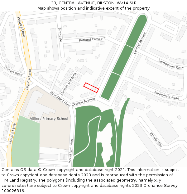 33, CENTRAL AVENUE, BILSTON, WV14 6LP: Location map and indicative extent of plot