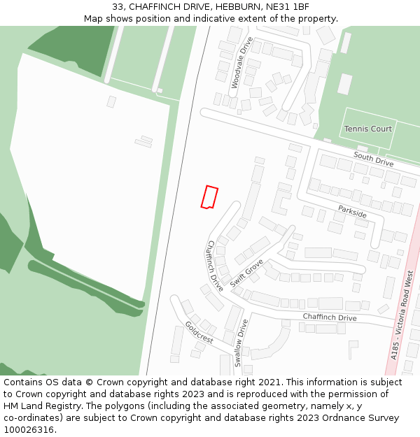 33, CHAFFINCH DRIVE, HEBBURN, NE31 1BF: Location map and indicative extent of plot